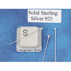 Sterling silver Head Pin, 20mm, 0.5mm dia, ball head, each