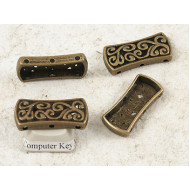 Spacer Bar with spirals, 3-holes multi strand, antique bronze, 26x12, each