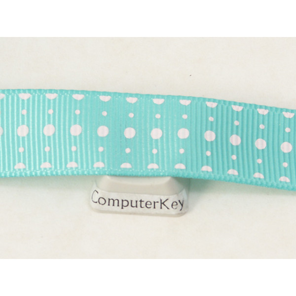 Grosgrain Ribbon, Mint with Pink polka Dot, 16mm wide, per metre