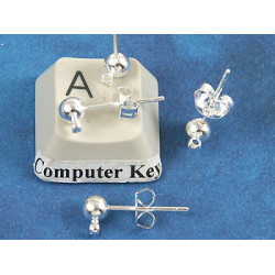 Earring Stud with loop, 4mm ball, silver plated, pair