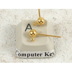 Earring Stud with loop, 3mm ball, gold plated, pair