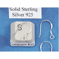 Sterling Silver French Hook Ear Wire, 15x18x0.7mm, with spring, per pair