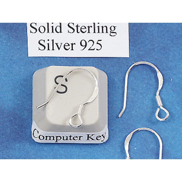 Sterling Silver French Hook Ear Wire, 15x18x0.7mm, with spring, per pair