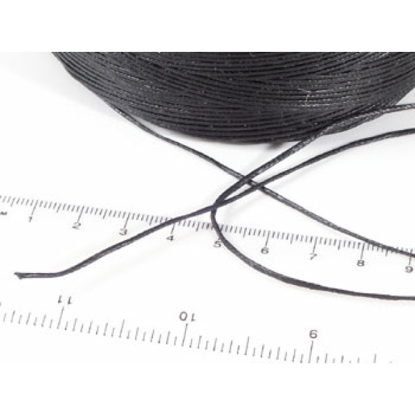 Waxed Polyester Cord, woven, Black, by 5 metres
