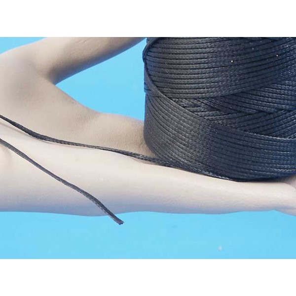 Waxed Polyester Cord, woven, 1.2/1.4mm, Black, cut, 750mm length