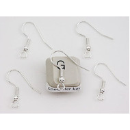 Earring hook with ball & coil, silver plate, pair