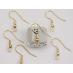 Earring hook with ball & coil, gilt plate, per pair