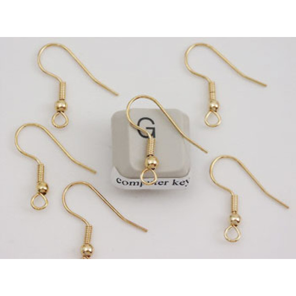 Earring hook with ball & coil, gilt plate, per pair