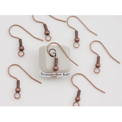 Earring hook with ball & coil, NF ant. copper plate, per pair