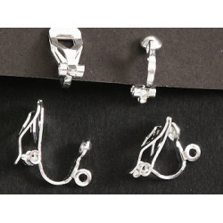 Clip-on Earring with dome and loop, silver plate, pair