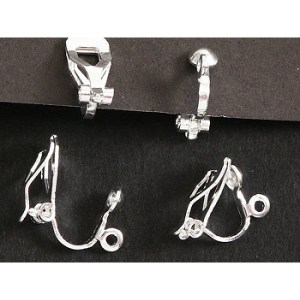 Clip-on Earring with dome and loop, silver plate, pair
