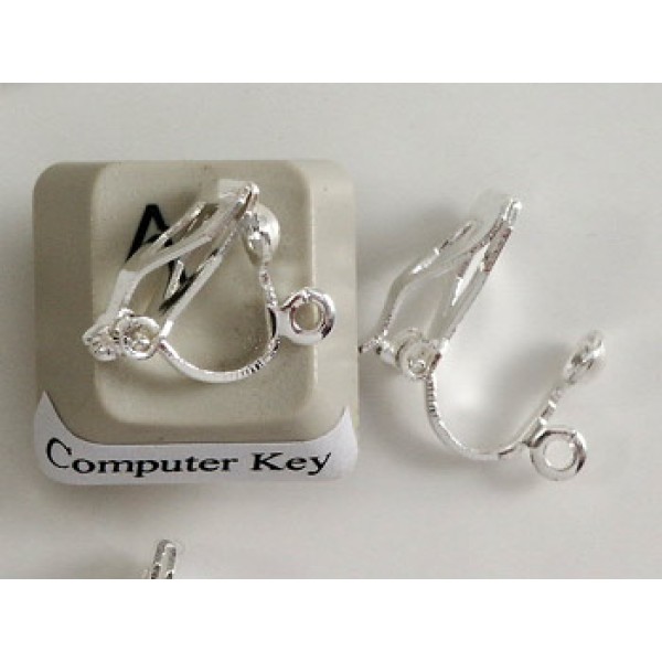 Clip-on Earring with dome and loop, silver plate, pair
