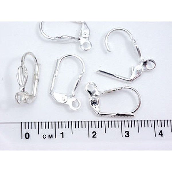 Lever-back French earring clips for pierced ears, NF silver plate, per pair