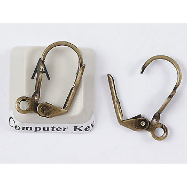 Lever-back French earring clips for pierced ears, NF ant. brass, per pair
