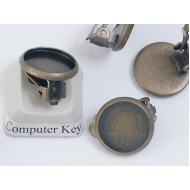 12mm Bezel earring setting, clip-on, NF antiqued bronze, pair