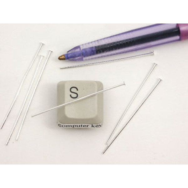 Head Pin, 38mm, silver plate, per 100