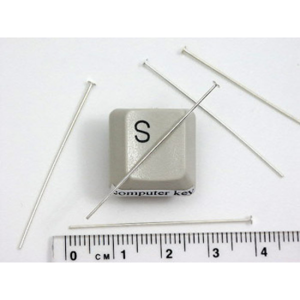 Head Pin, 38mm, Thin, silver plate, per 100