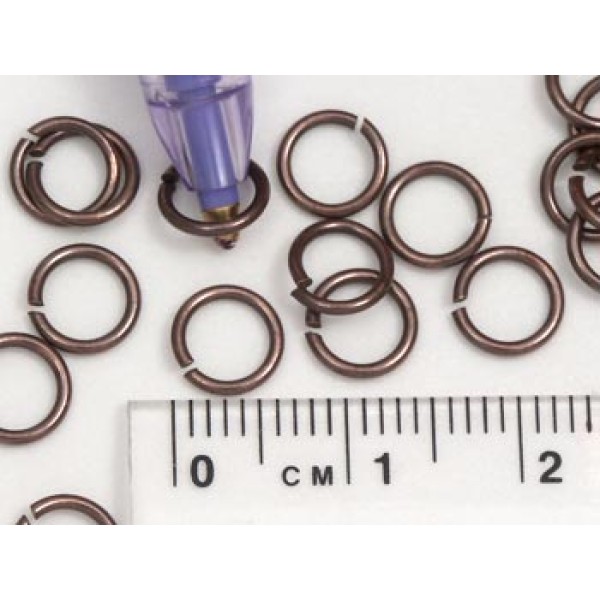 Jump rings, round, 6mm x 0.9mm, ant. copper, per 100