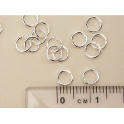 Jump rings, round, 5mm x 0.7mm, silver plate, per 100