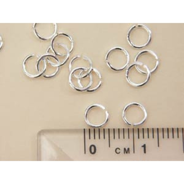 Jump rings, round, 5mm x 0.7mm, silver plate, per 100