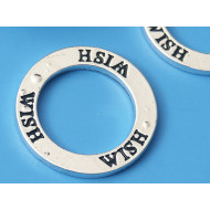 SECONDS Connector, Stamped Wish Ring, 22mm, antiqued silver, each
