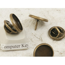 12mm bezel setting on tie tack, antiqued bronze plate, each