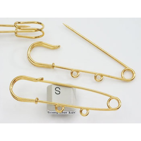 Kilt Pin style Brooch, 69mm, 2 loops, gold