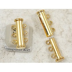 Magnetic slide clasp, 3-Strand, 20mm, gold plate