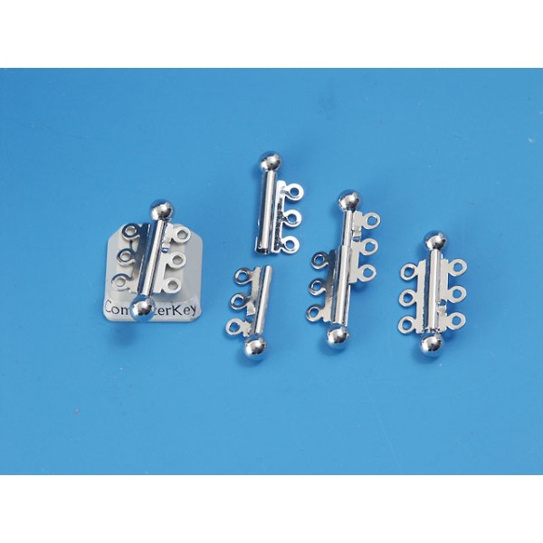 Magnetic slide clasp, 3-Strand, 25mm, NF platinum plate