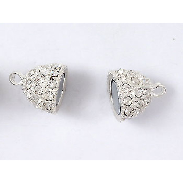 Magnetic clasp, 13x27mm, silver with Rhinestones