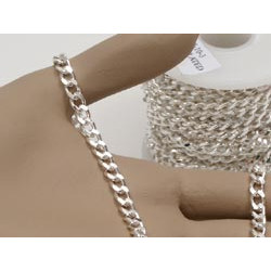 Chain by the metre, Cuban style, 5.2x7.6mm, silver plated