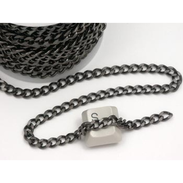 Chain by the metre, Cuban style, 5.2x7.6mm, gunmetal black