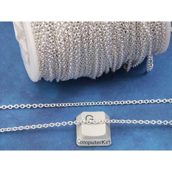 Chain by the metre, fine Cable, 2.8x2mm, Silver plate