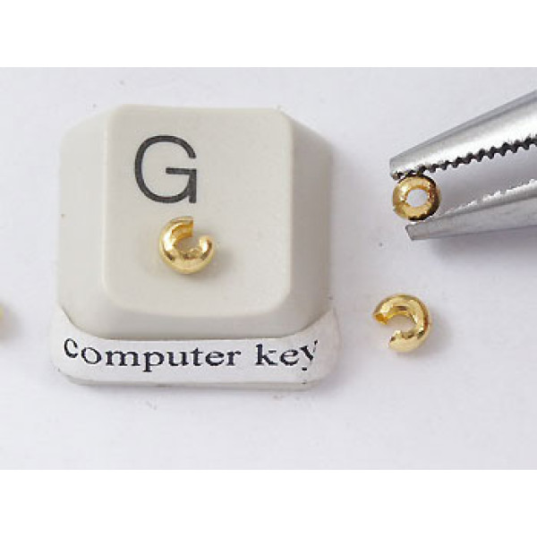 Crimp Bead Cover, 3.2mm x 2.2mm, gold plate, per 50