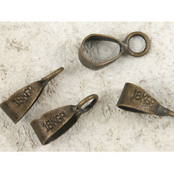 BULK PACK 100, 11x4mm Hanging bail, with sideways loop, ant. brass plate