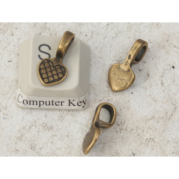 STOCK CLARENCE: Bail, glue on heart spade, 8mm, NF antiqued bronze