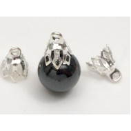 Bell Cap, 7mm, 7 prong, silver plate, per 50