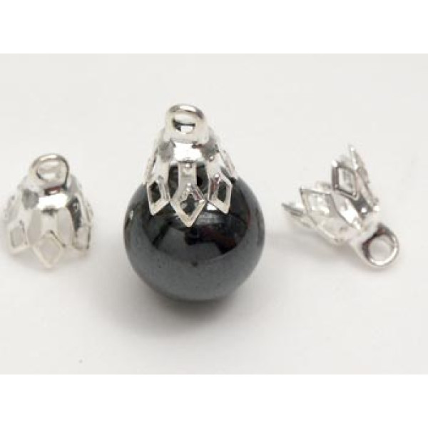 Bell Cap, 7mm, 7 prong, silver plate, per 50