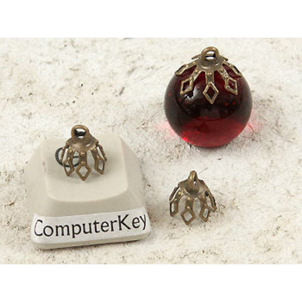 Bell Cap, 7mm, 7 prong, antiqued bronze, per 50