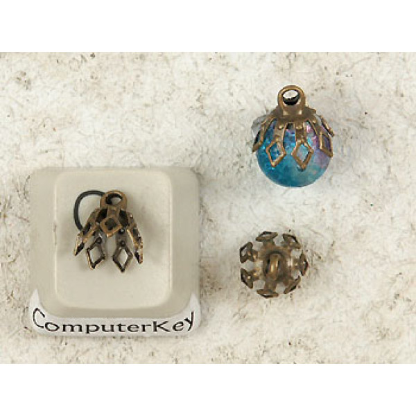 Bell Cap, 7mm, 7 prong, antiqued bronze, per 50