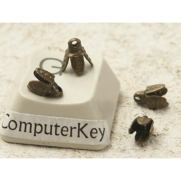 Bell cap, tiny 4 leaf, antiqued brass, bag of 50