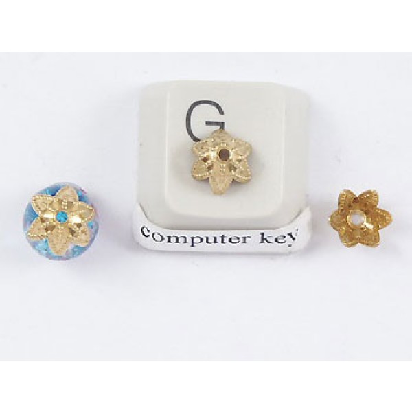 Bead Cap, 6.5mm, 6 petal flower filigree, raw brass