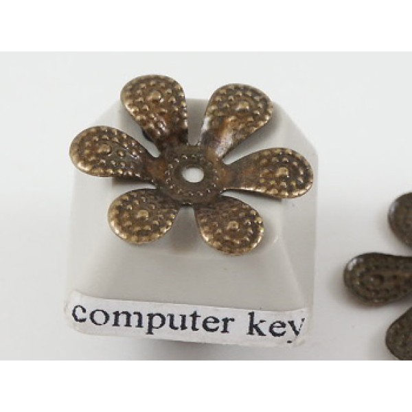 Bead Cap, 16mm, NF ant. bronze flower flake, bag of 50