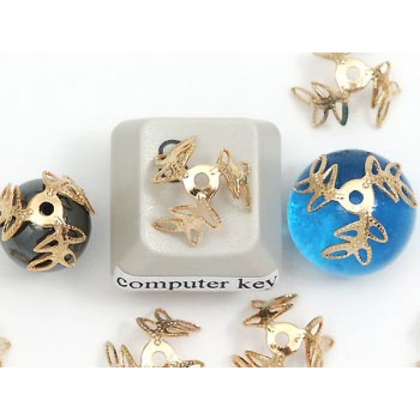 Bead Cap, 3 leaf filigree, gold plate