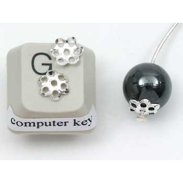 Bead Cap, 6mm, filigree, silver e-coated, bag of 100