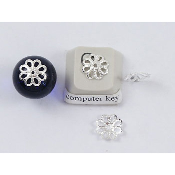 Bead Cap, 9mm, filigree,  silver plate, bag of 100