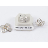 Bead Cap, 8mm, 4 petal flower, nickel, per bag of 50