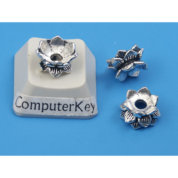 Bead Cap, double flower, antiqued silver, each