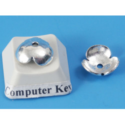 SECONDS: Bead Cap, 10mm, three petal flower, antiqued silver plate, each