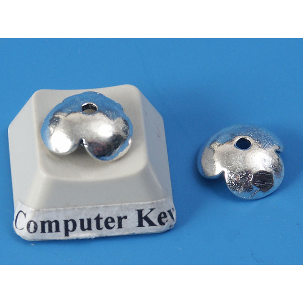 SECONDS: Bead Cap, 10mm, three petal flower, antiqued silver plate, each